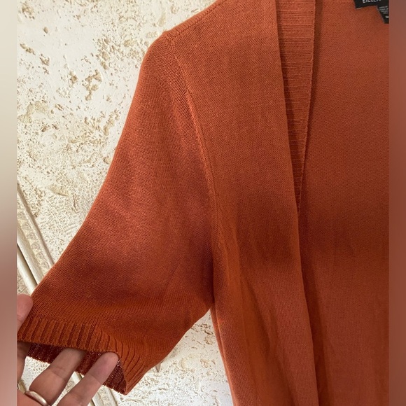 Eileen Fisher open cardigan size M in pumpkin color, cotton/silk blend - Picture 2 of 5